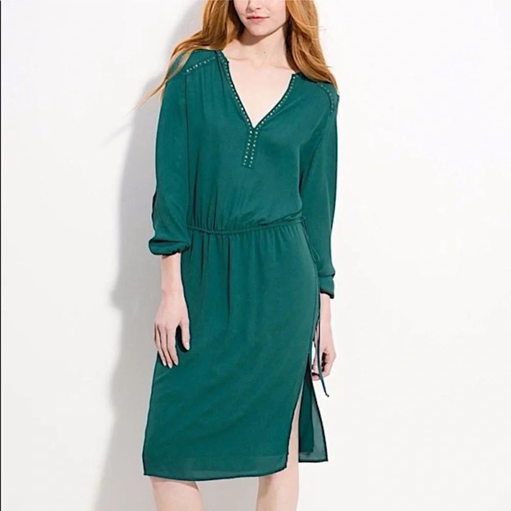 BCBG MAXAZRIA Jewel Emerald Green with Stud Detail Long Sleeve with Skirt Slit